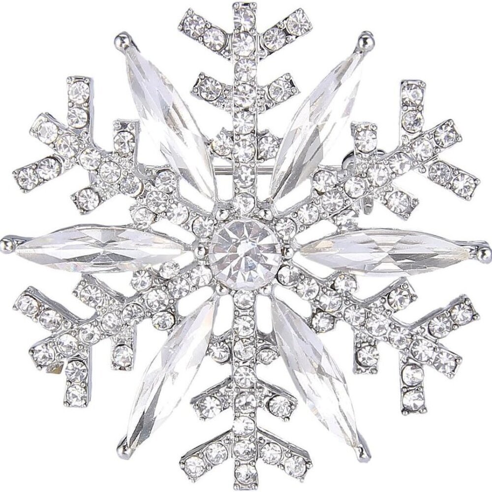 Austrian Crystal Winter Art Deco Snowflake Flower Brooch Pin